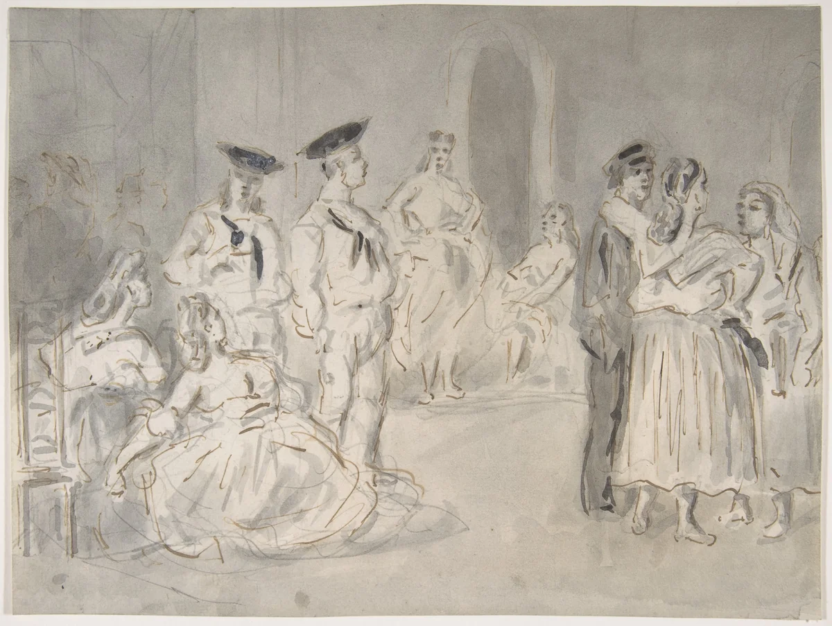 Sailors and Women by Constantin Guys, drawing, 1815-1892