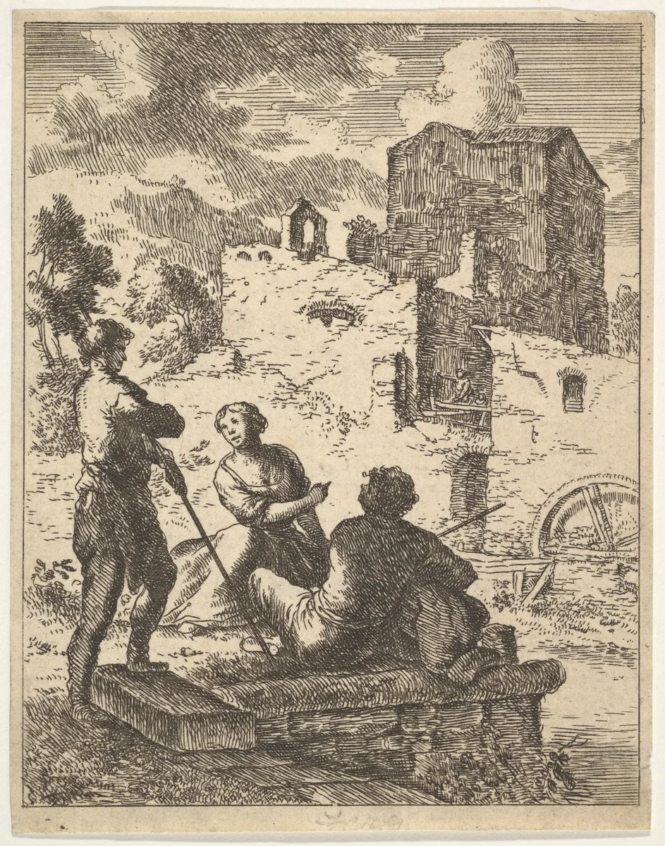 Peasants and a Mill by Franz de Paula Ferg, print, 1689-1740