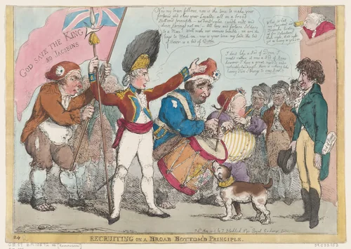 Recruiting on a Broab [sic] Bottom'd Principle by Thomas Rowlandson, print, 1806