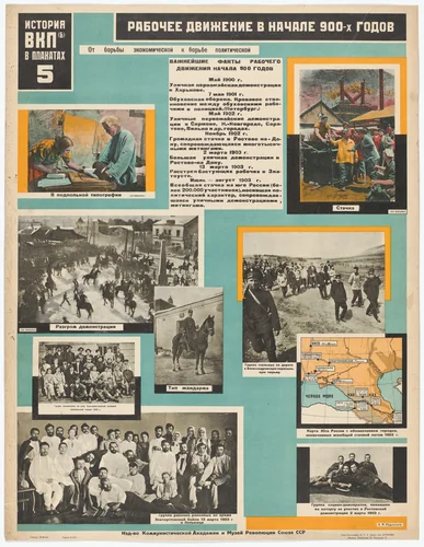 The Workers’ Movement at the Start of the 1900s (Rabochee dvizhenie v nachale 900-kh godov). Poster no. 5 of 25 from the series The History of the All-Union Communist Party (of Bolsheviks) in Posters (lstoria VKP[b] v plakatakh) by Aleksandr Rodchenko, print, 1926