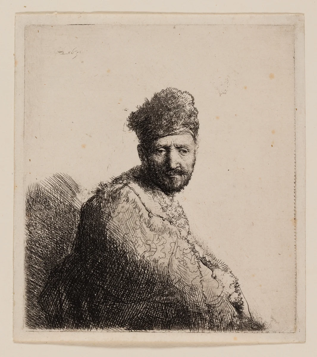 Bearded Man, in Furred Oriental Cap and Robe by Rembrandt van Rijn, print, 1631