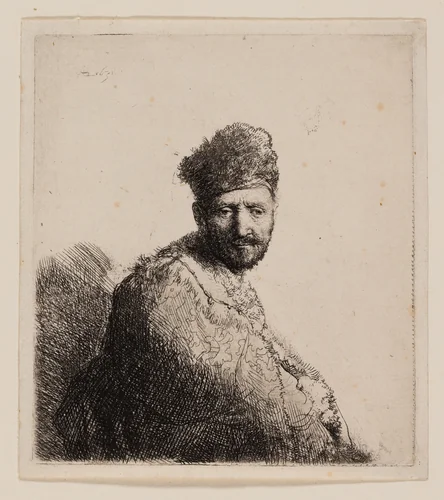 Bearded Man, in Furred Oriental Cap and Robe by Rembrandt van Rijn, print, 1631