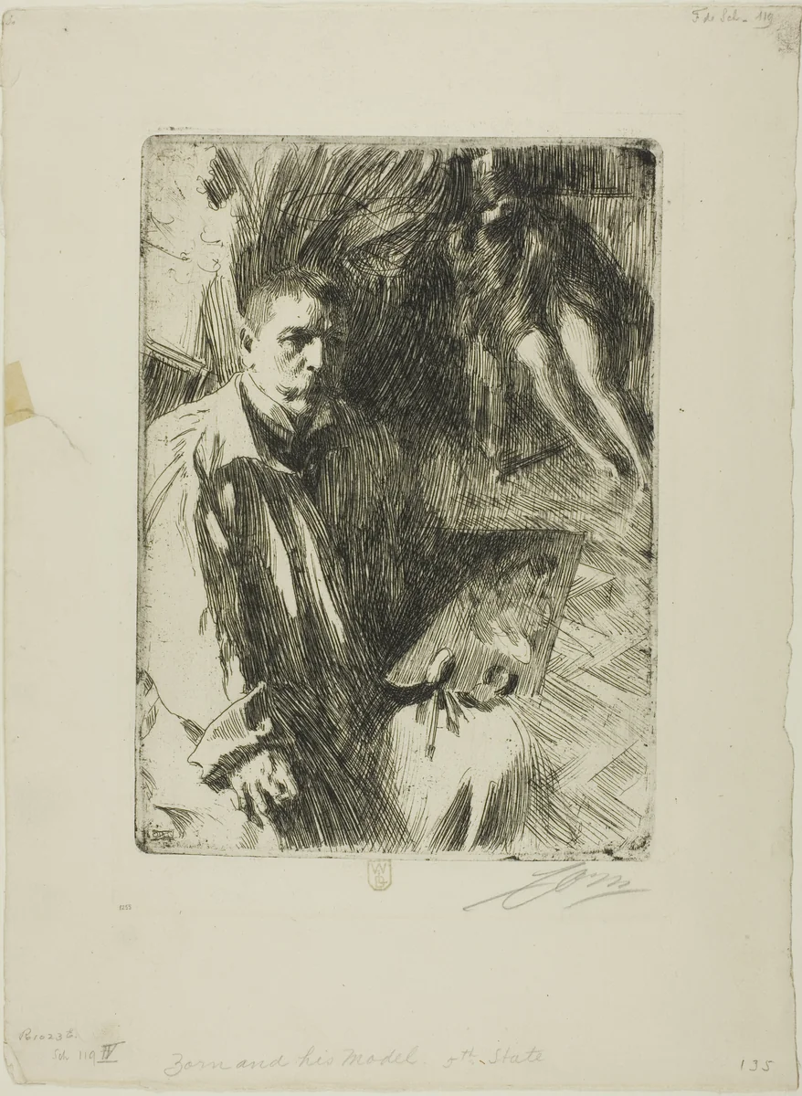 Self-Portrait with Model II by Anders Zorn, print, 1899