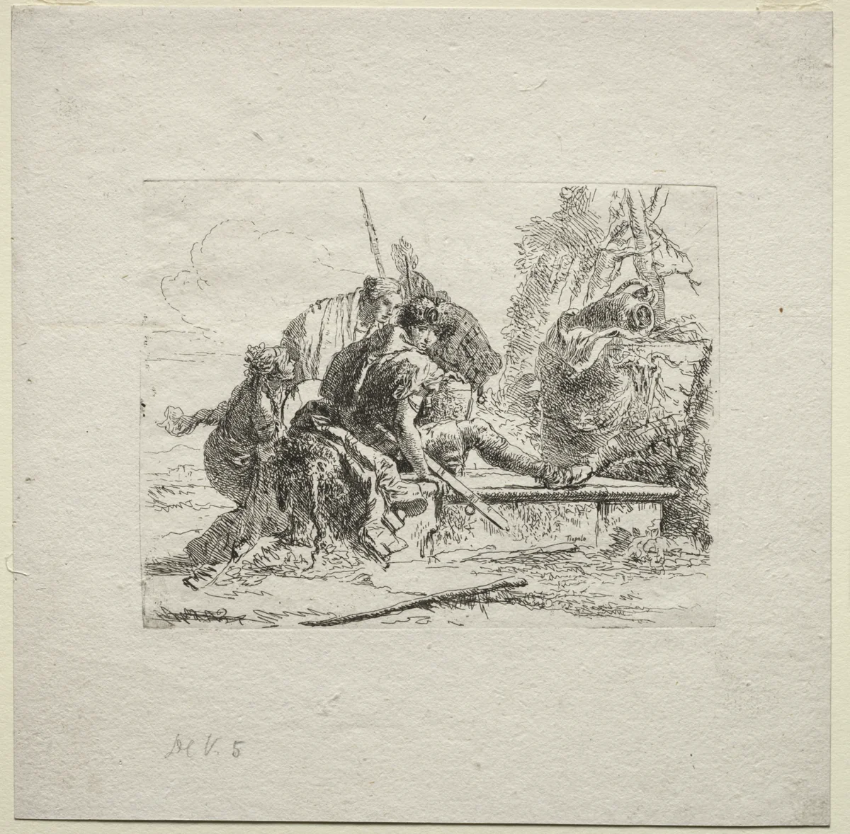 Various Caprices: The Two Soldiers and the Two Women by Giovanni Battista Tiepolo, print, 1730-1755