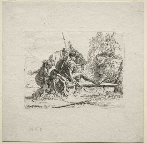 Various Caprices: The Two Soldiers and the Two Women by Giovanni Battista Tiepolo, print, 1730-1755