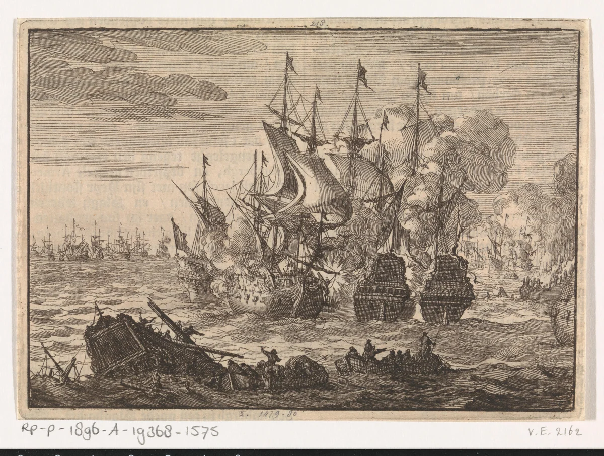 Zeeslag bij Beachy Head, 1690 by Jan Luyken, print, 1698