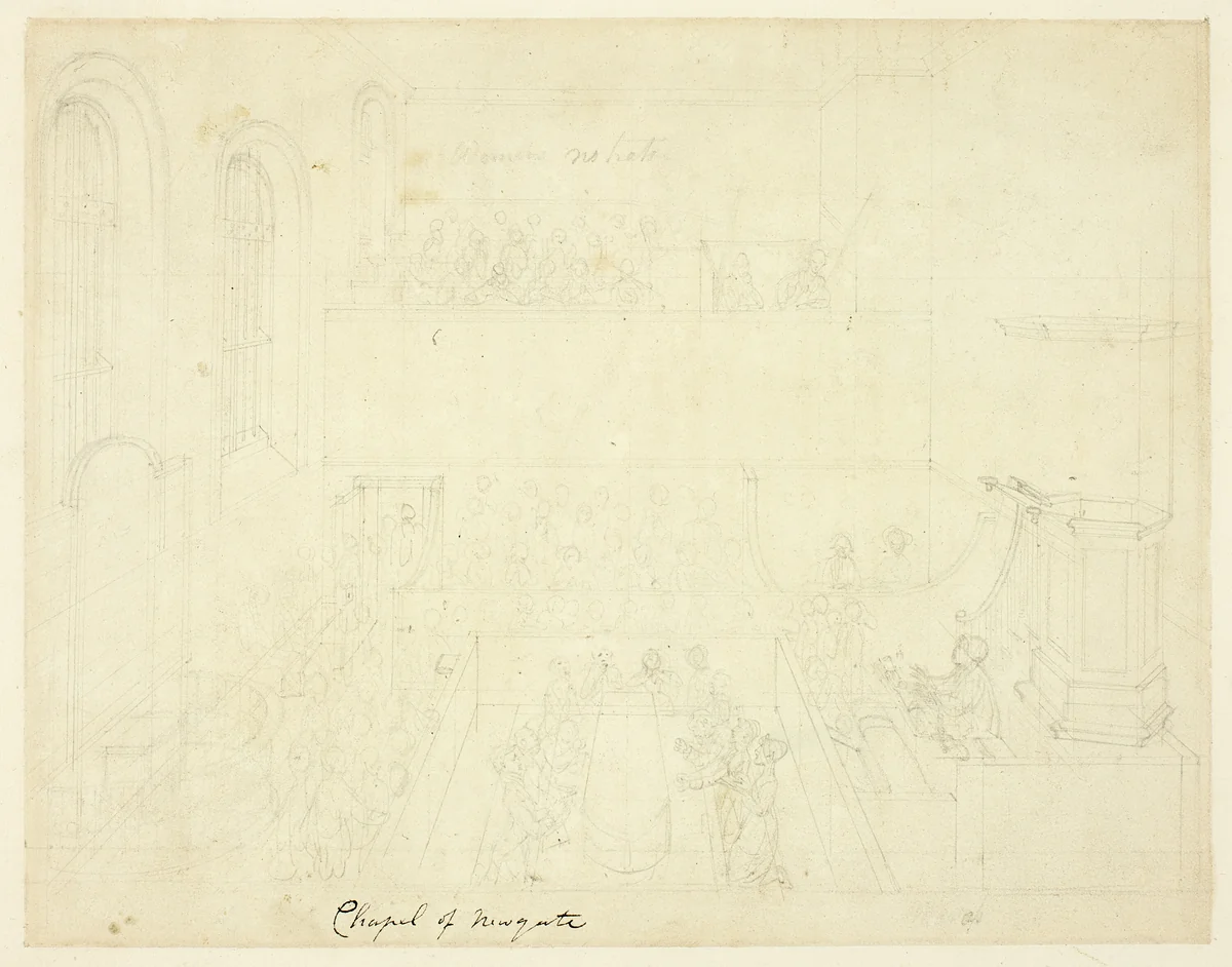 Study for Chapel of Newgate, from Microcosm of London by Augustus Charles Pugin
Thomas Rowlandson, drawing, 1807-1809