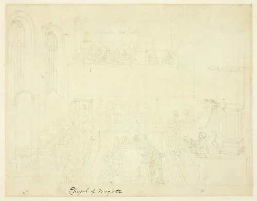 Study for Chapel of Newgate, from Microcosm of London by Augustus Charles Pugin
Thomas Rowlandson, drawing, 1807-1809