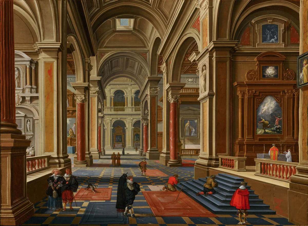 Interior of a Catholic Church by Bartholomeus van Bassen, painting, 1626
