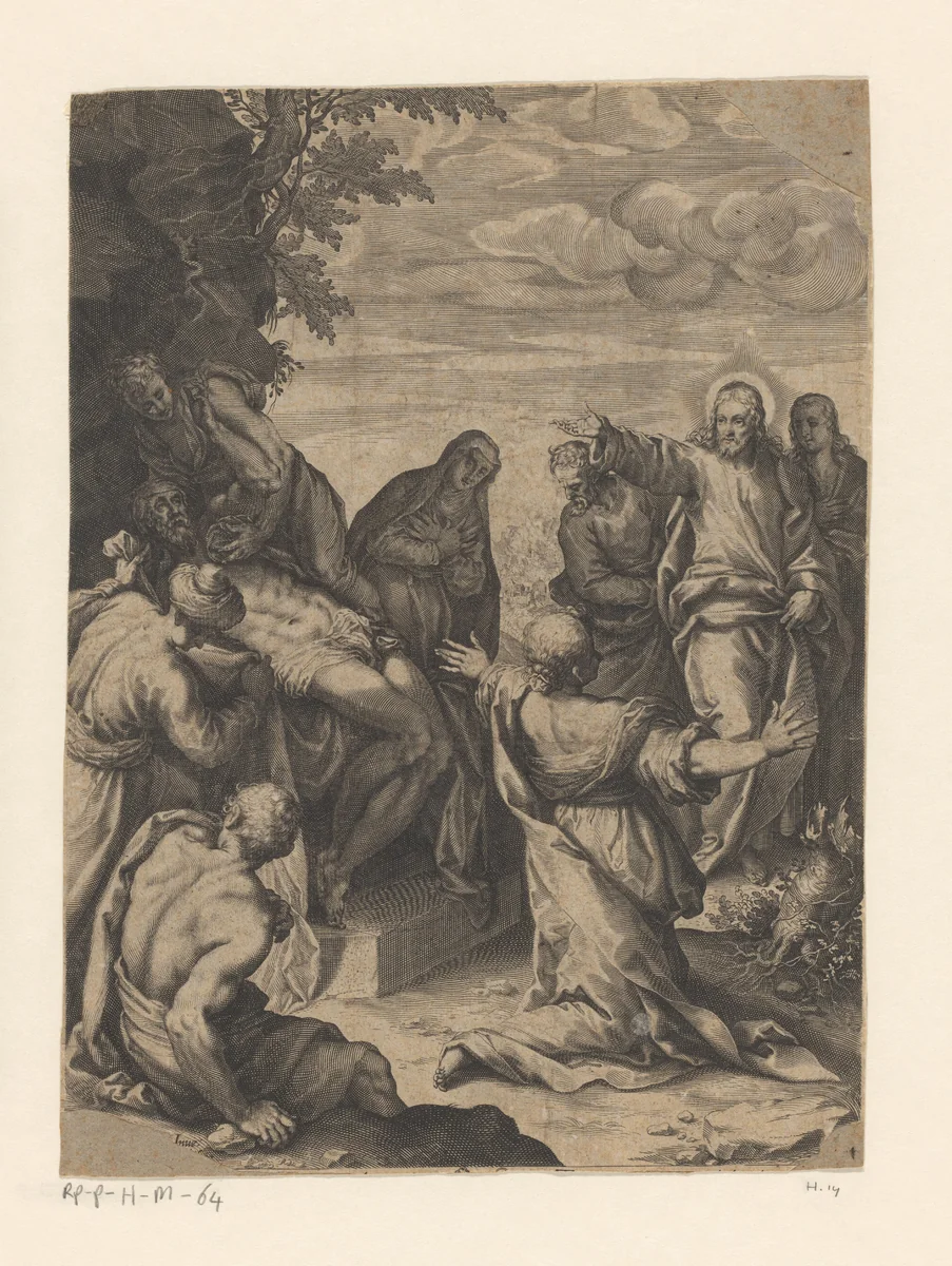 Opwekking van Lazarus by Lucas Kilian, print, 1600