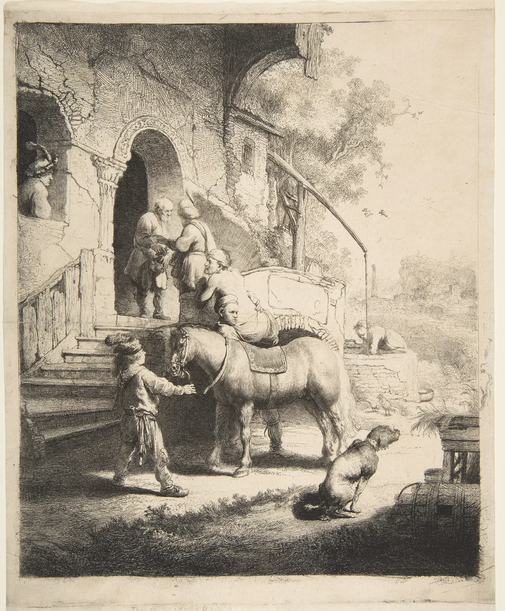 The Good Samaritan by Rembrandt van Rijn, print, 1633