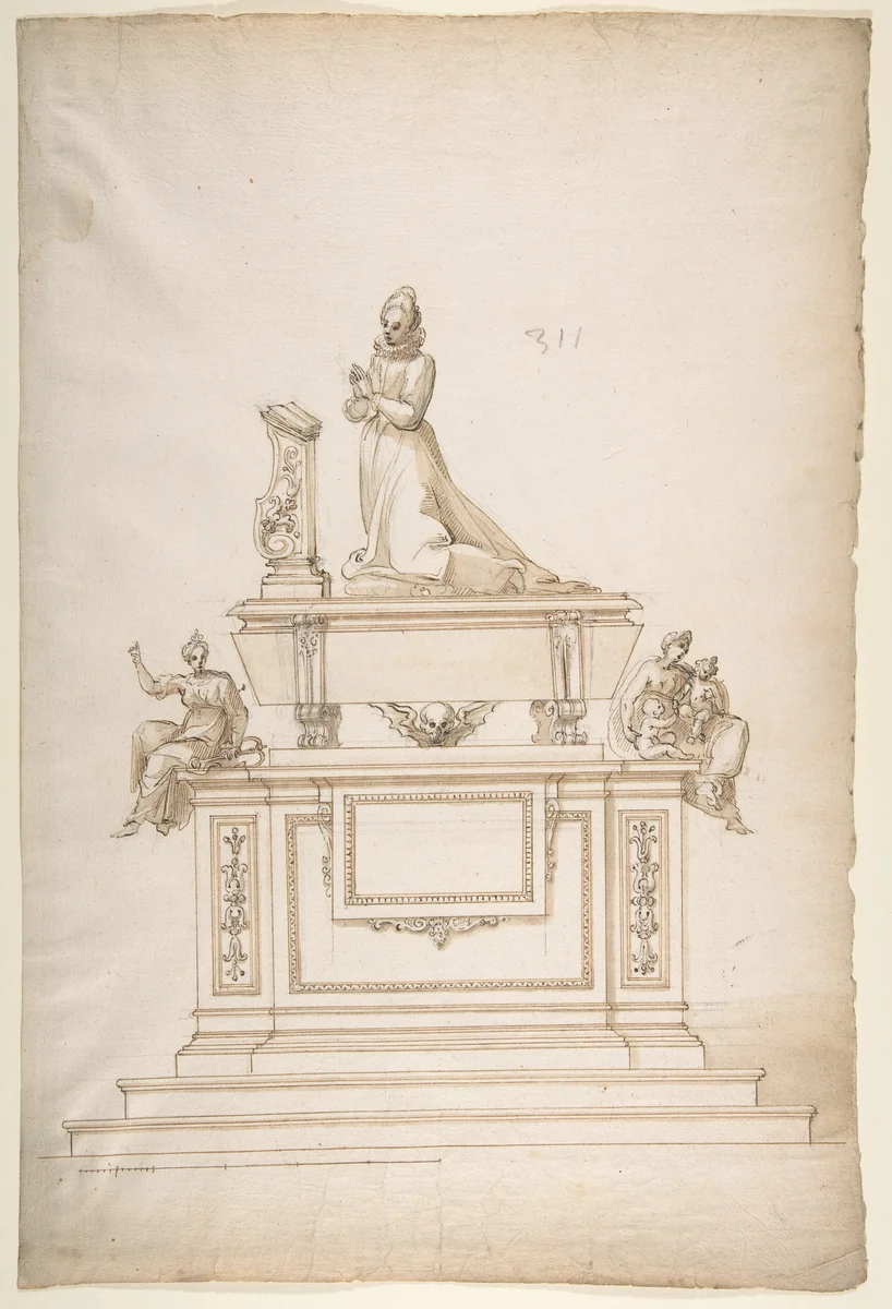 Design for a Lady's Tomb by anonymous, drawing, 1500-1599