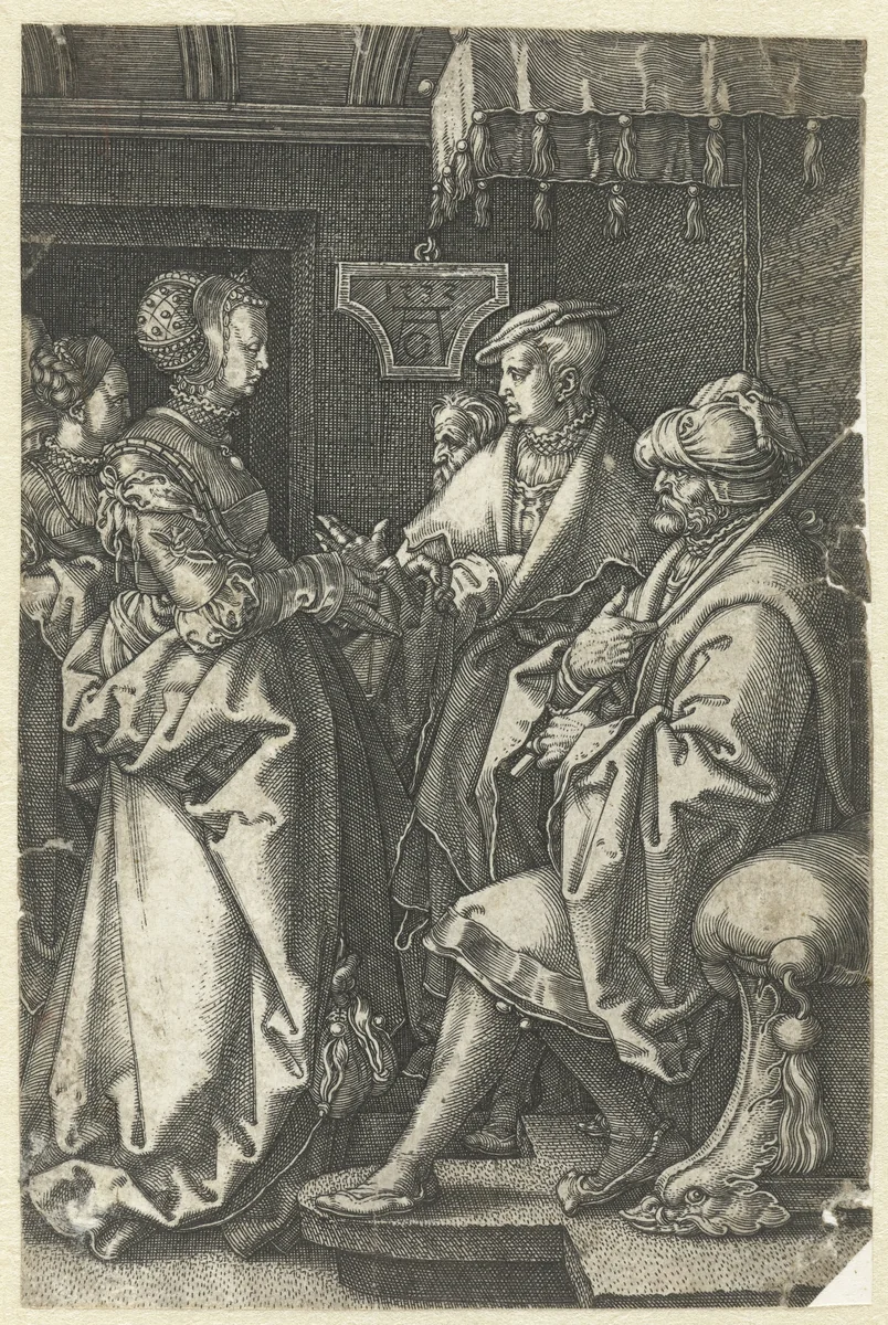 De vrouw van Potifar beschuldigt Jozef by Unknown, print, 1532
