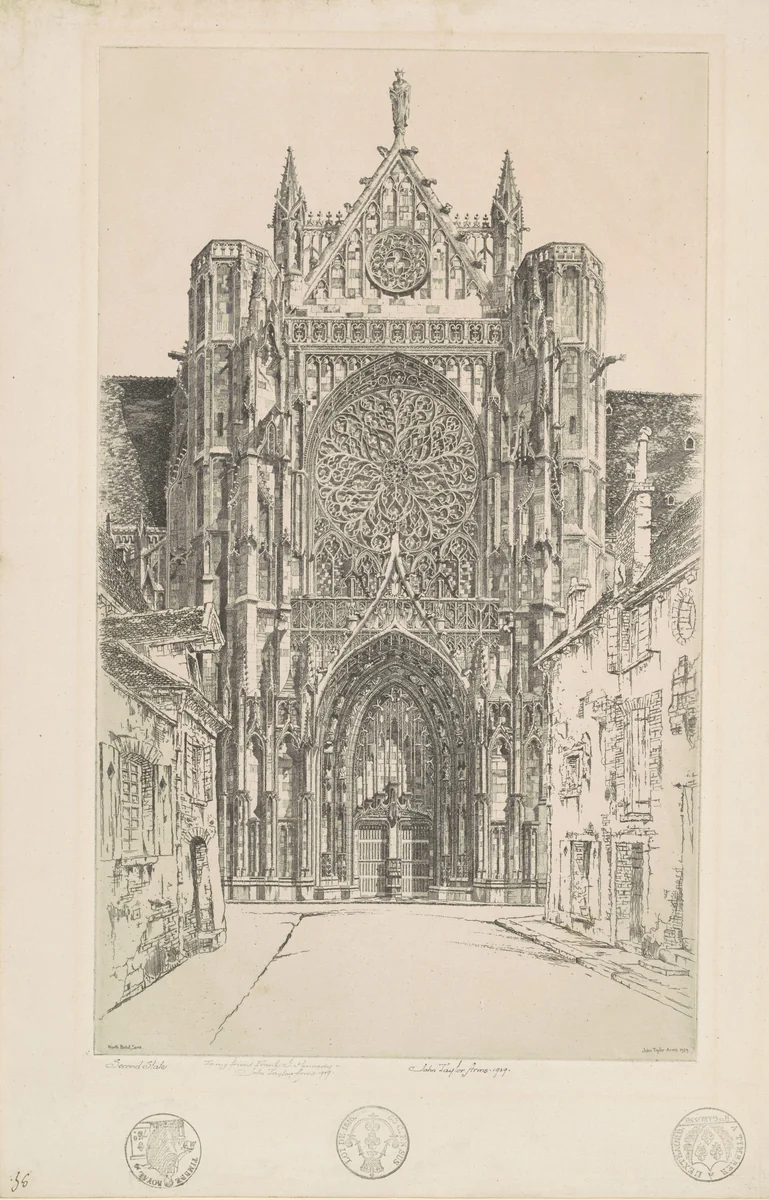 Gothic Glory, Sens Cathedral by John Taylor Arms, print, 1929