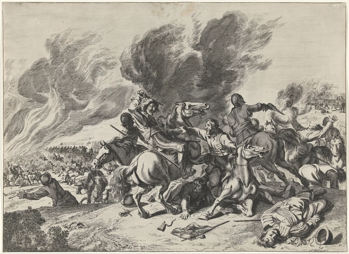 Gevecht bij Lens, 1648 by Pieter Nolpe, print, 1648