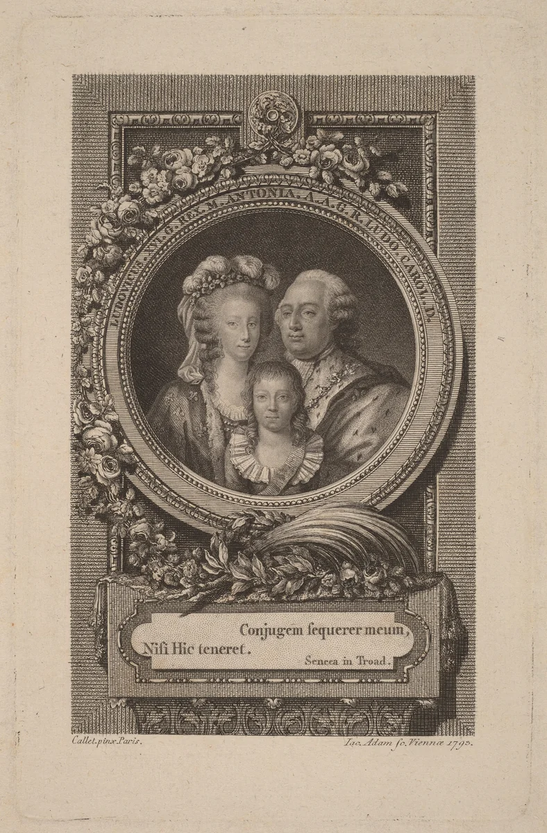Louis XVI, Marie-Antoinette, and Louis-Charles by Jacob Adam; Antoine-François Callet, print, 1793