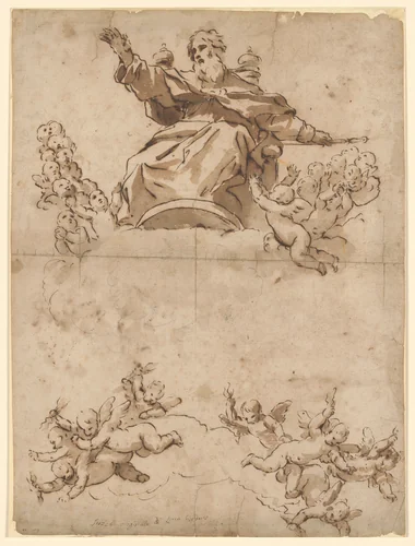 The Almighty with Angels by Luca Giordano, drawing, 1650-1669