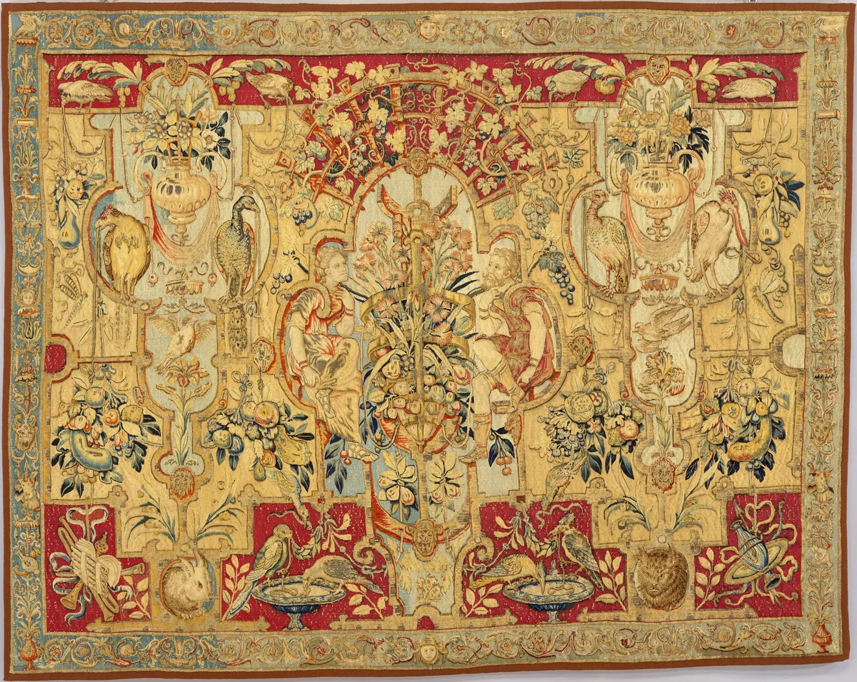 Panel with grotesques, from a set of bed hangings by Cornelis Floris, textile, 1545-1565