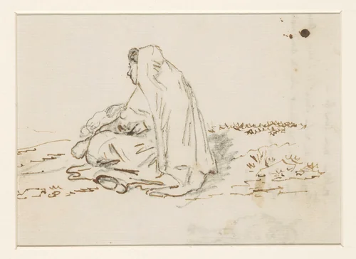 Meisje in een landschap met enkele geiten by David de Sandoz-Rollin, drawing, 1750-1809