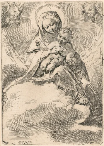 The Virgin seated on a cloud by Federico Barocci, print, 1580-1584