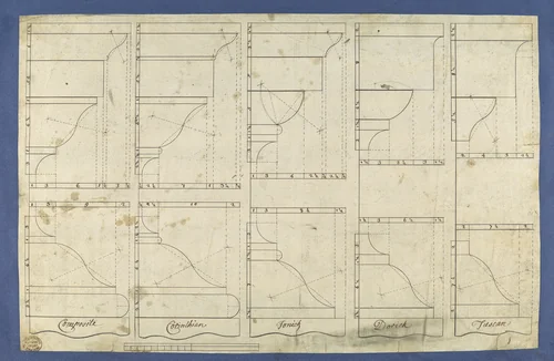 Bases and Caps of the Pedestals of Each Order, in Chippendale Drawings, Vol. I by Thomas Chippendale, drawing, 1753