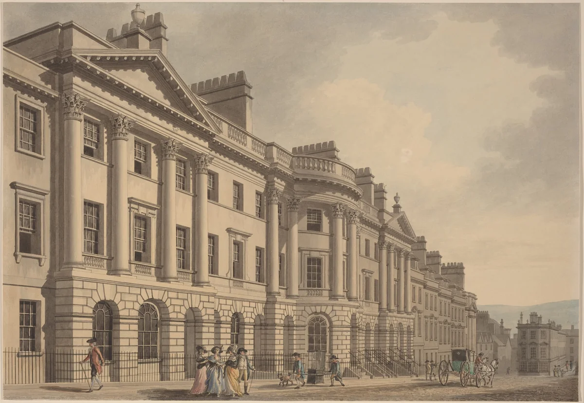 Milsom Street in Bath by Thomas Malton, drawing, 1784