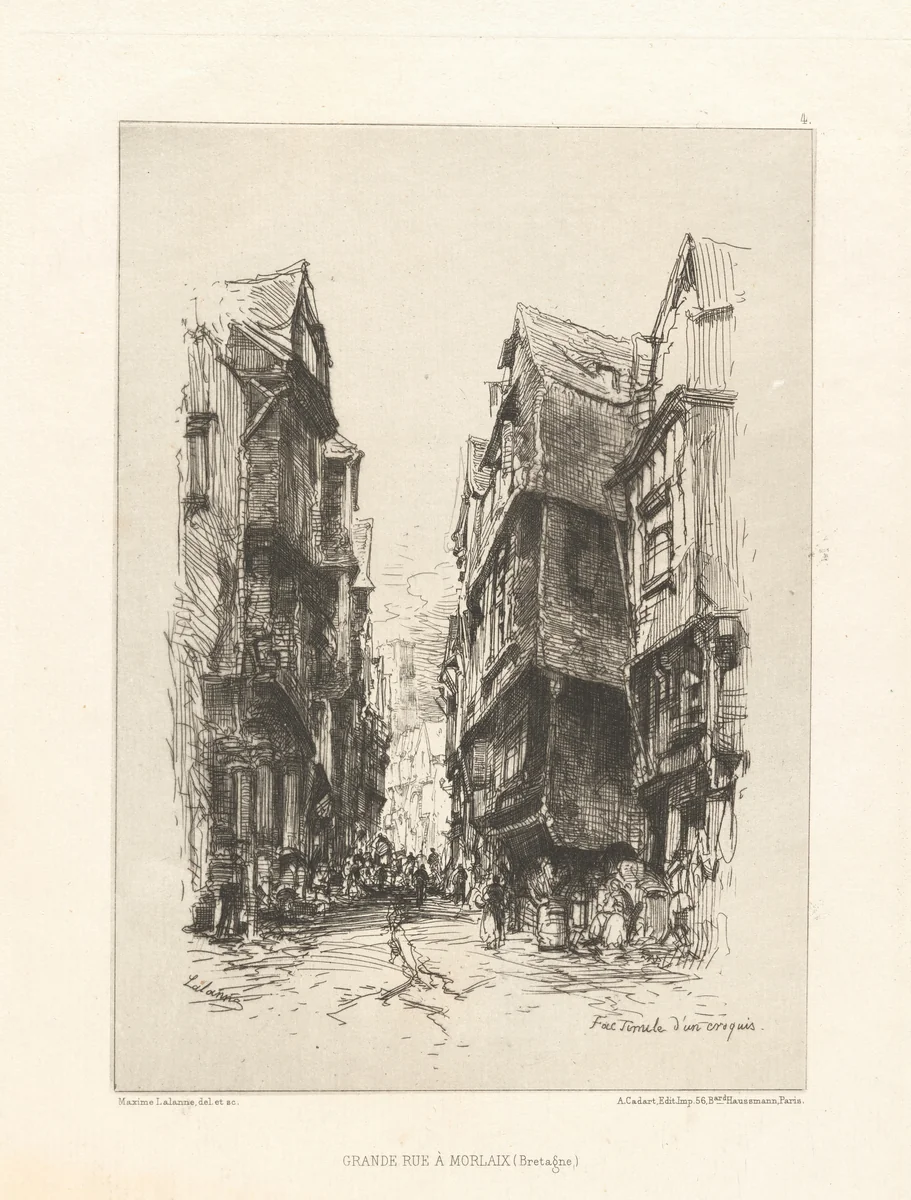 Grande Rue à Morlaix (Bretagne) (Grand Rue, Morlaix, Brittany) by Maxime Lalanne; Alfred Cadart, print, 1875