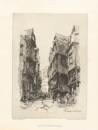 Grande Rue à Morlaix (Bretagne) (Grand Rue, Morlaix, Brittany) by Maxime Lalanne; Alfred Cadart, print, 1875