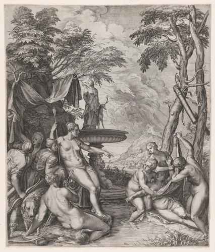 Diana Discovering Callisto's Pregnancy by Cornelis Cort, print, 1566