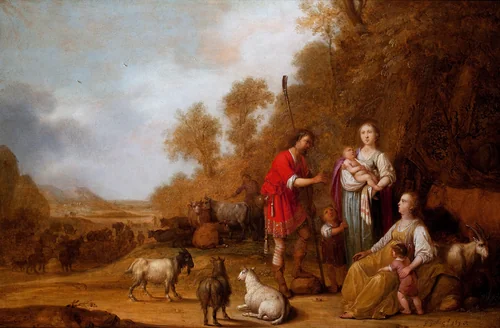 Jacob Urging Leah and Rachel to Flee from Laban by Pieter Symonsz Potter, painting, 1638