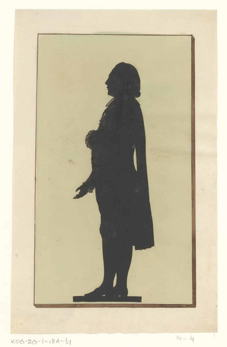 Silhouetportret van een onbekende staande man met uitgestoken hand by Joseph Adolf Schmetterling, drawing, 1785