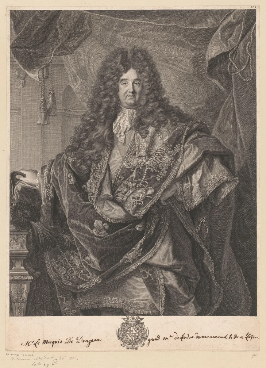 Portret van Philippe de Courcillon by Pierre Drevet, print, 1703