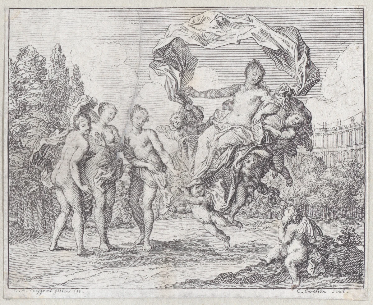 The Graces, Fable VIII in "Fables Nouvelles" by Charles Nicolas Cochin, print, 1719