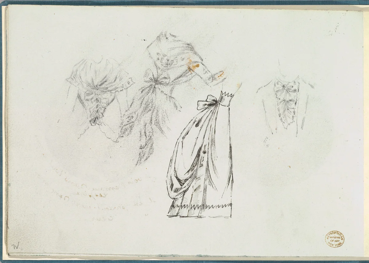 Sketches of Bodices with Bows and a Bouffant Skirt by anonymous, other, 1785-1790
