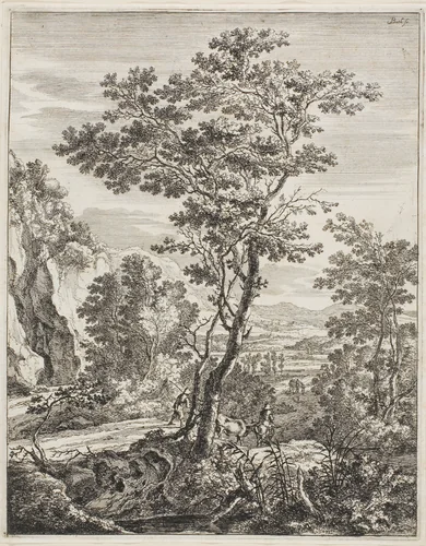The Large Tree, from Upright Italian Landscapes by Jan Both, print, 1638-1652
