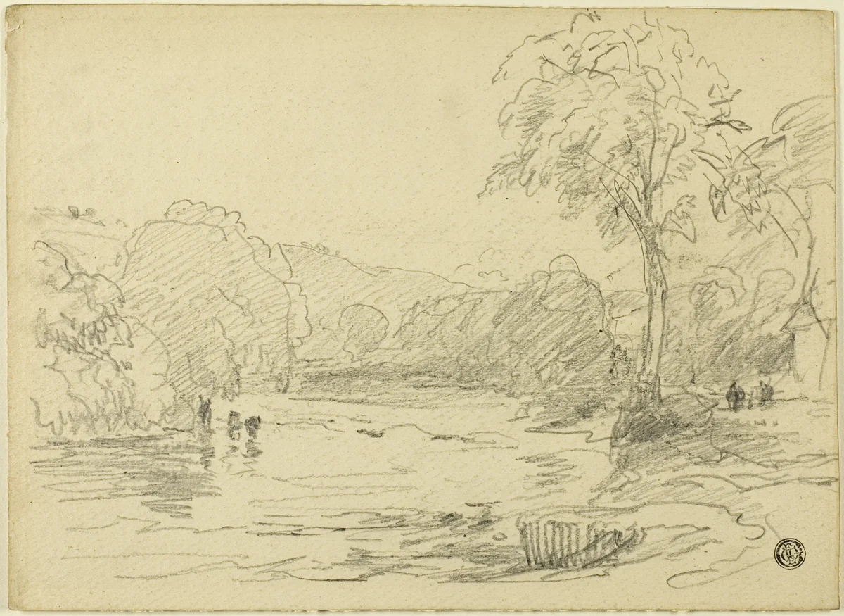 River Scene by David Cox, drawing, 1803-1859