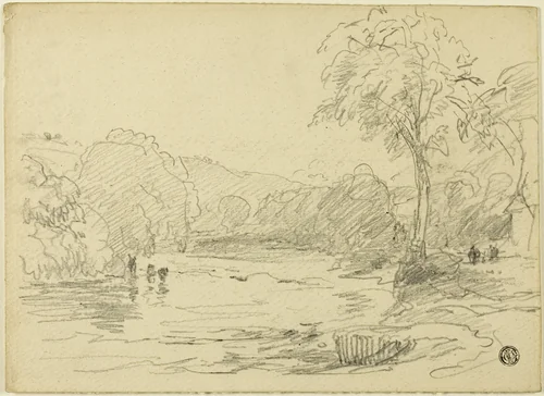 River Scene by David Cox, drawing, 1803-1859
