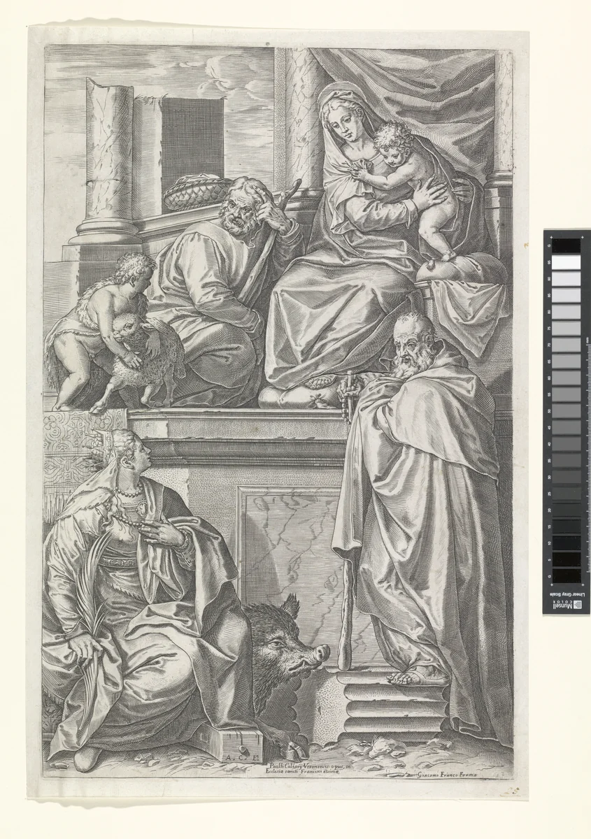 Heilige Familie met de heilige Catharina van Alexandrië en de heilige Antonius by Unknown, print, 1582