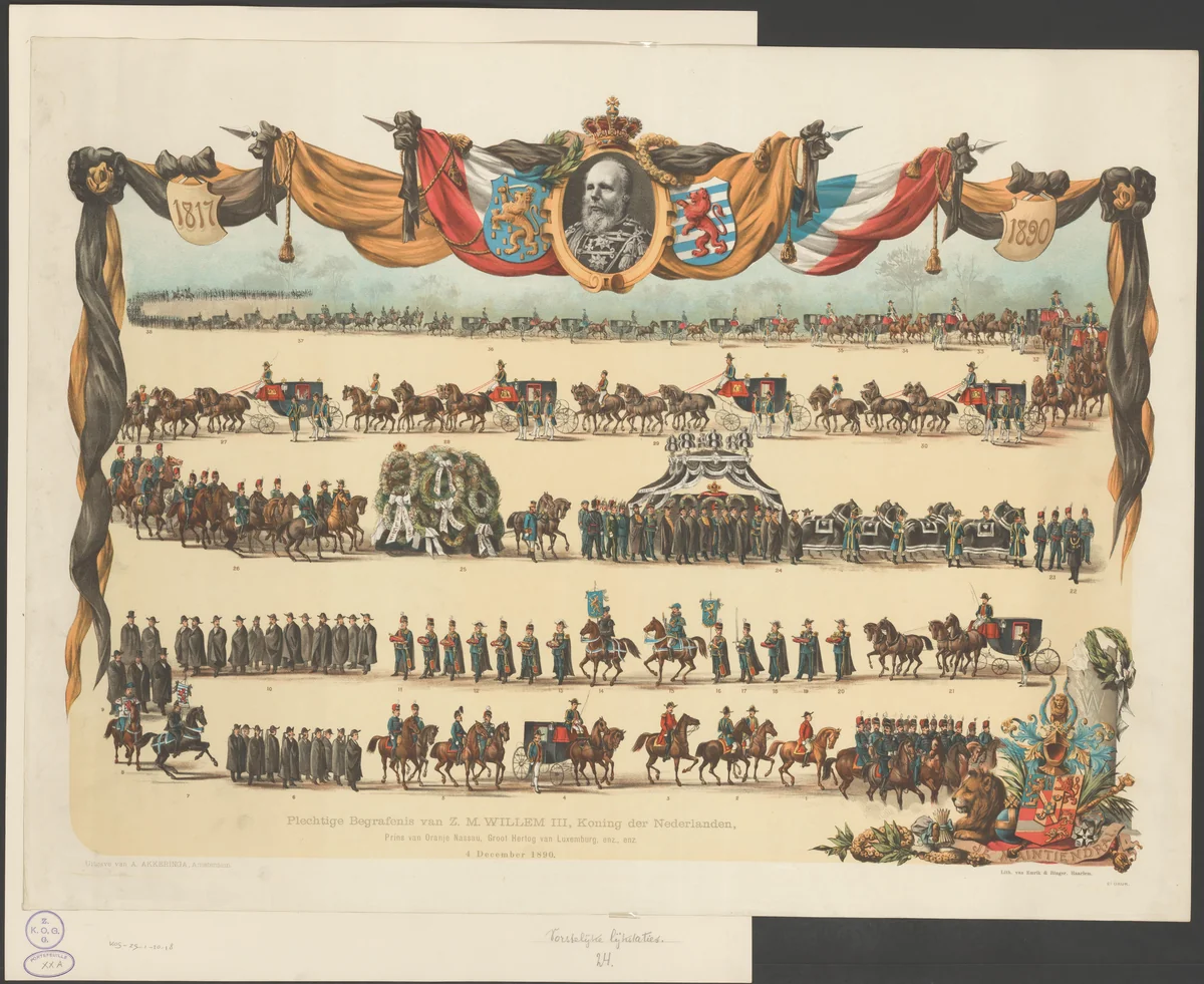 Begrafenisstoet van Willem III, koning der Nederlanden by anonymous, print, 1890-1891