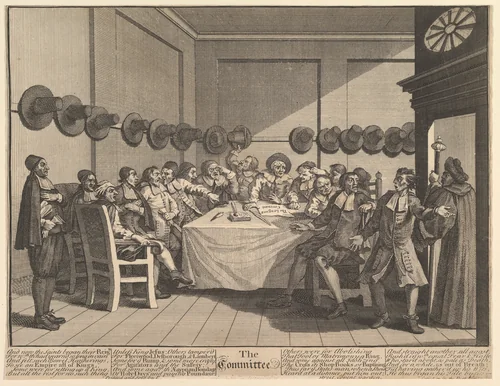 The Committee (Twelve Large Illustrations for Samuel Butler's Hudibras, Plate 10) by William Hogarth, print, 1725-1768
