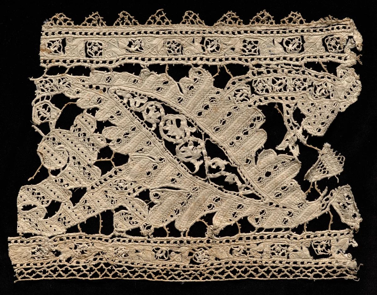 Portion of Needlepoint (Cutwork) and Bobbin Lace Flounce (Taglia tela) by Unknown, textile, 1500-1540