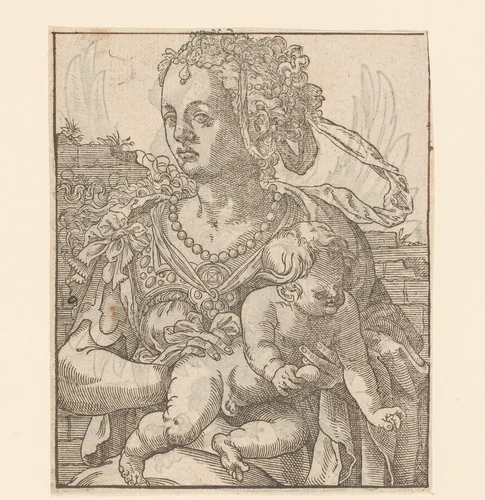 Vrouw met kind by anonymous, print, 1580