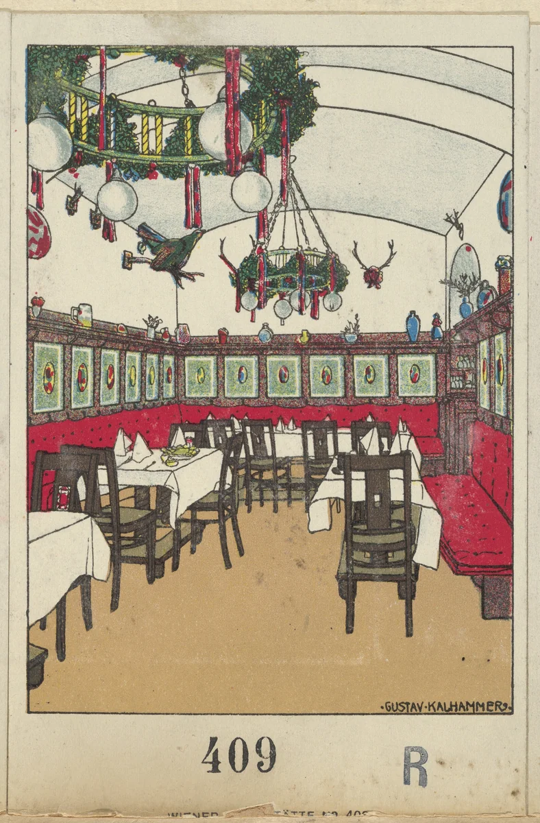 National Railway Station Restaurant, Vienna X, Josef Pohl (Restaurant Staatsbahnhof, Wien X, Josef Pohl) by Gustav Kalhammer, print, 1911