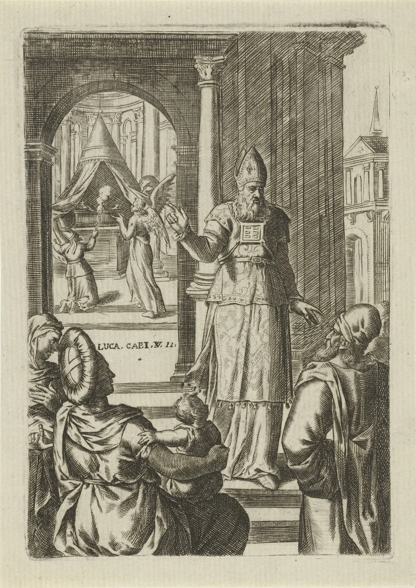 Aankondiging van de geboorte van Johannes by Abraham de Bruyn, print, 1583