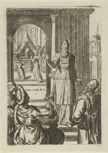 Aankondiging van de geboorte van Johannes by Abraham de Bruyn, print, 1583