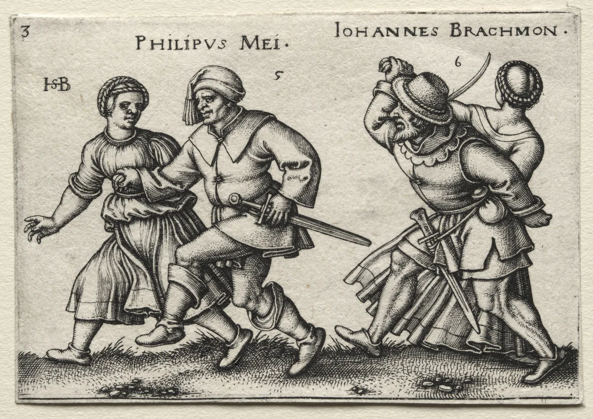 The Village Wedding: Philipus Mei / Johannes Brachmon by Hans Sebald Beham, print, 1546