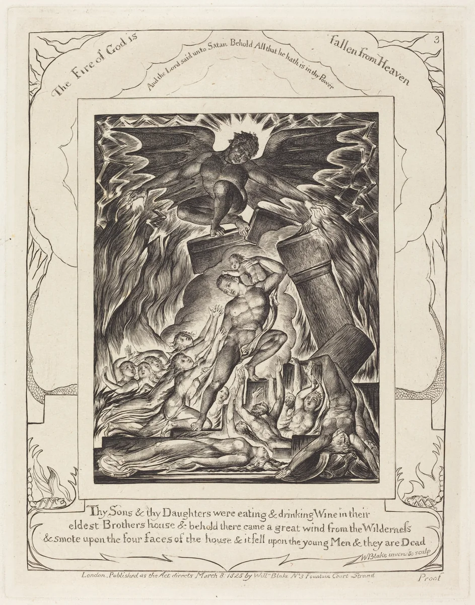 The Destruction of Job's Sons by William Blake, print, 1825