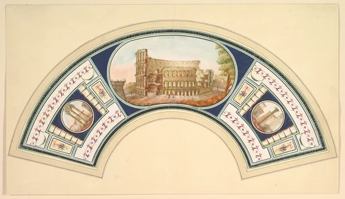 Fan Design with the Colosseum and the Temple of Vesta by anonymous, drawing, 1700-1800