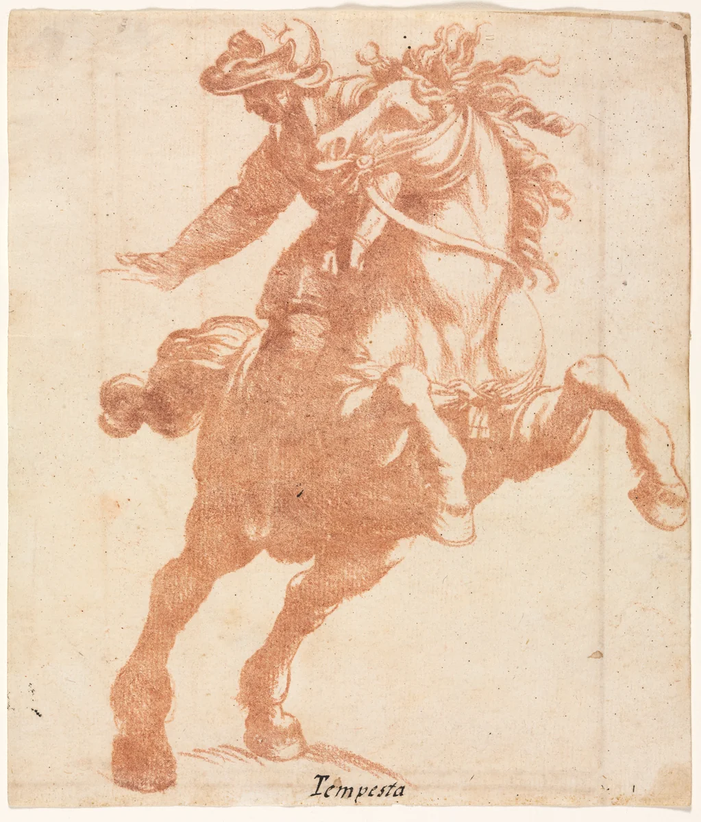 Rearing Horse and Rider by Antonio Tempesta, drawing, 1595-1605