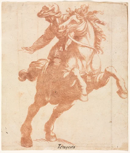 Rearing Horse and Rider by Antonio Tempesta, drawing, 1595-1605